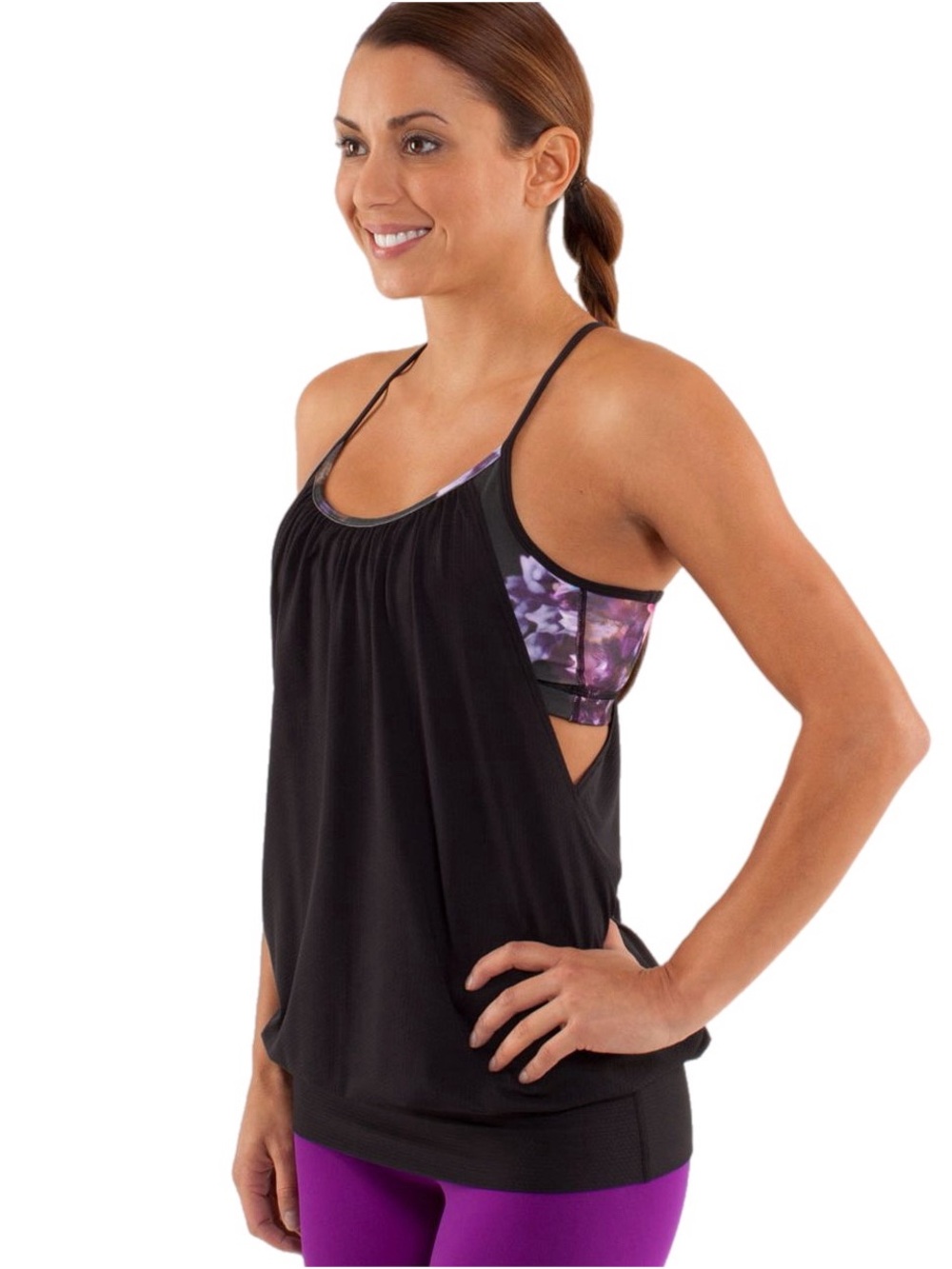 Lululemon No Limits Tank with Sports Bra Black / Spring Has Sprung Size 6